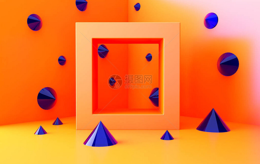 橙色抽象几何形状组集最小抽象背景3d渲染具有几图片