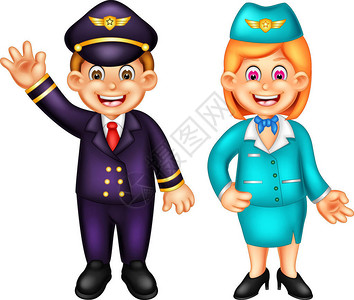可爱的Pillot和飞行服务员卡通图片