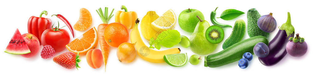 彩虹由新鲜水果和蔬菜制成图片