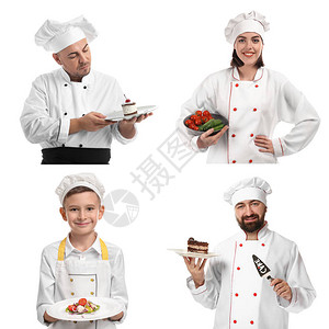 白色背景的厨师组图片