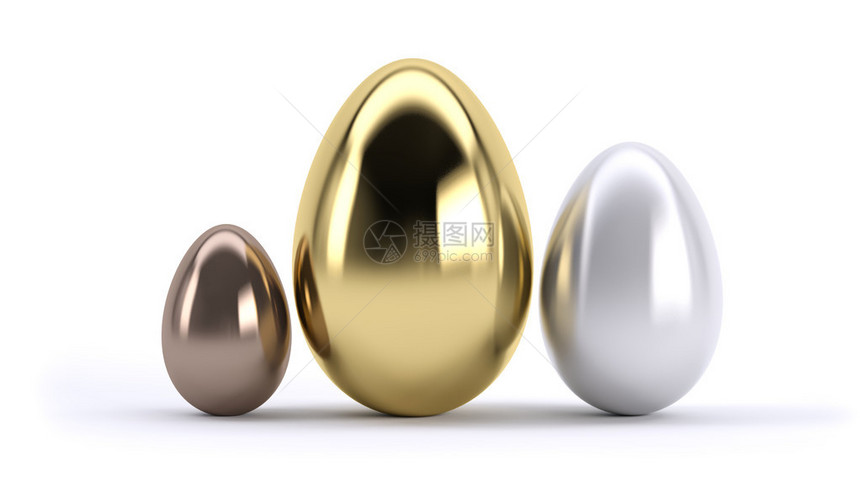 三种鸡蛋金银和白底铜概念或服务等图片