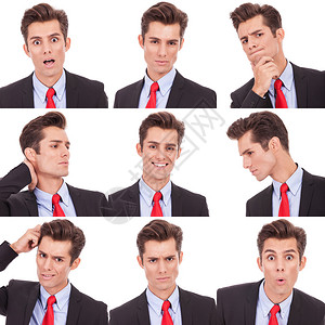 许多商人面部情感表情的集体图片