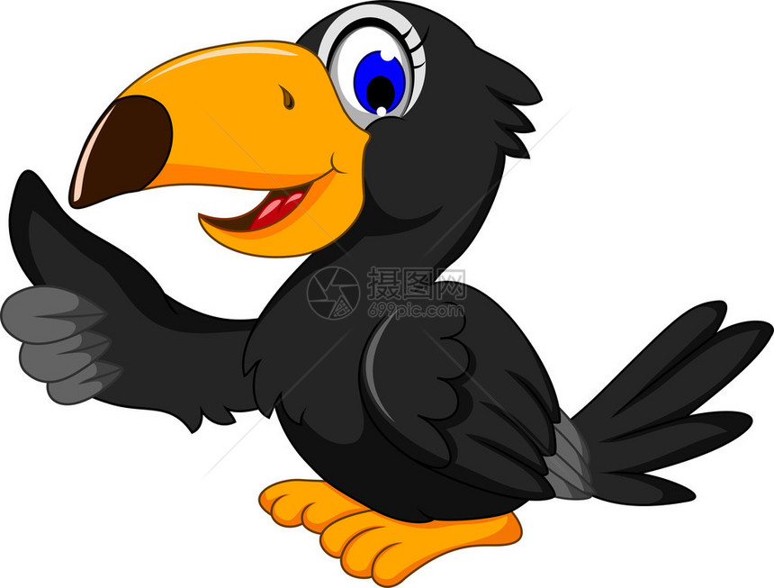 可爱的黑鸟卡通拇指向上的插图图片