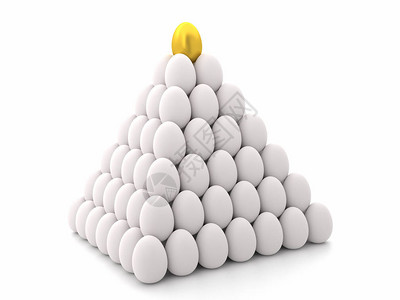 3D白蛋金字塔一个金蛋在白图片