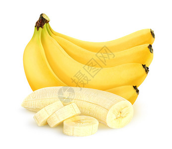 被孤立的割裂切开的香蕉一连串在白色背景与剪片路图片