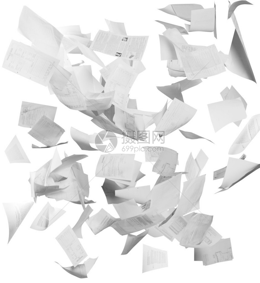 许多飞行商务文件在白色图片
