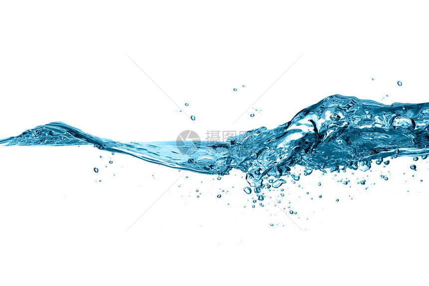 荒野蓝色水线波浪和水滴隔离在白色背景图片