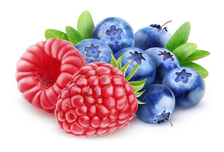 孤立的野生草莓草莓和蓝莓水果混合白与图片