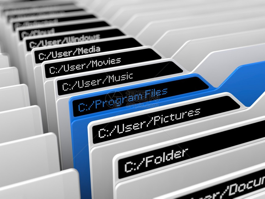 计算机文件系统插图和选定的蓝色文件夹图片