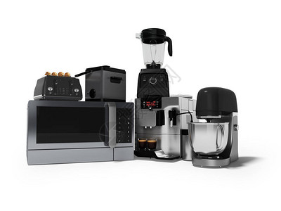 多功能烤箱主图自动专业咖啡机烤面包机搅拌机3d以白色背景和影子制设计图片