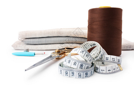 一套缝纫工具和用品集装在缝纫包中白种高清图片