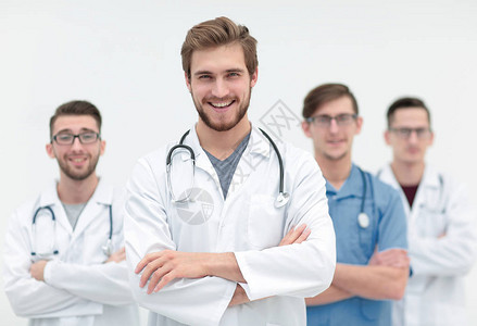 医疗队背景的成功医生孤立的白种人图片