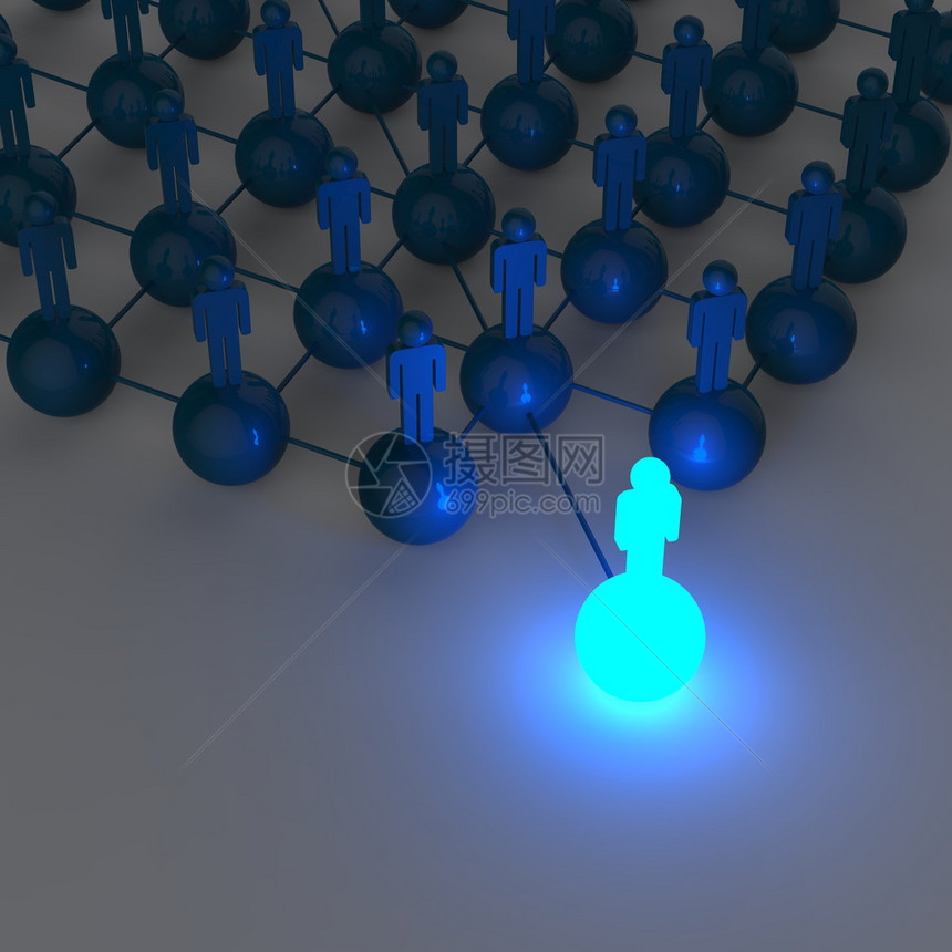 3个蓝色人类社会网络和图片