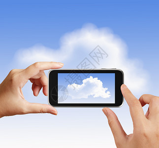 智能手使用触摸屏幕电话将云图标的背景图片