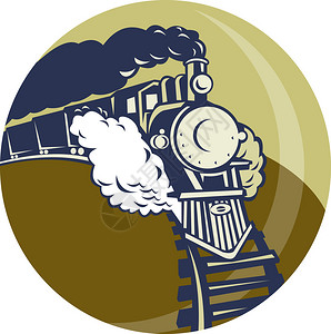 蒸汽火车或的插图设置在一个圆圈内图片