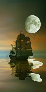 单帆船对抗美丽海景图片