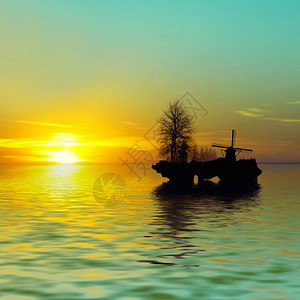 美丽的自然景观海上日落图片