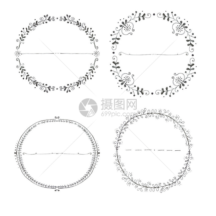 手绘圆形花圈的集合图片