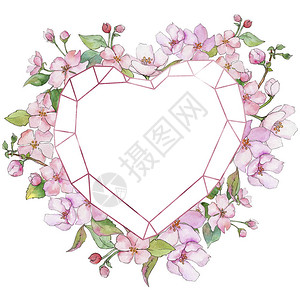 心型麦穗边框粉红色的樱花心型边框装饰设计图片