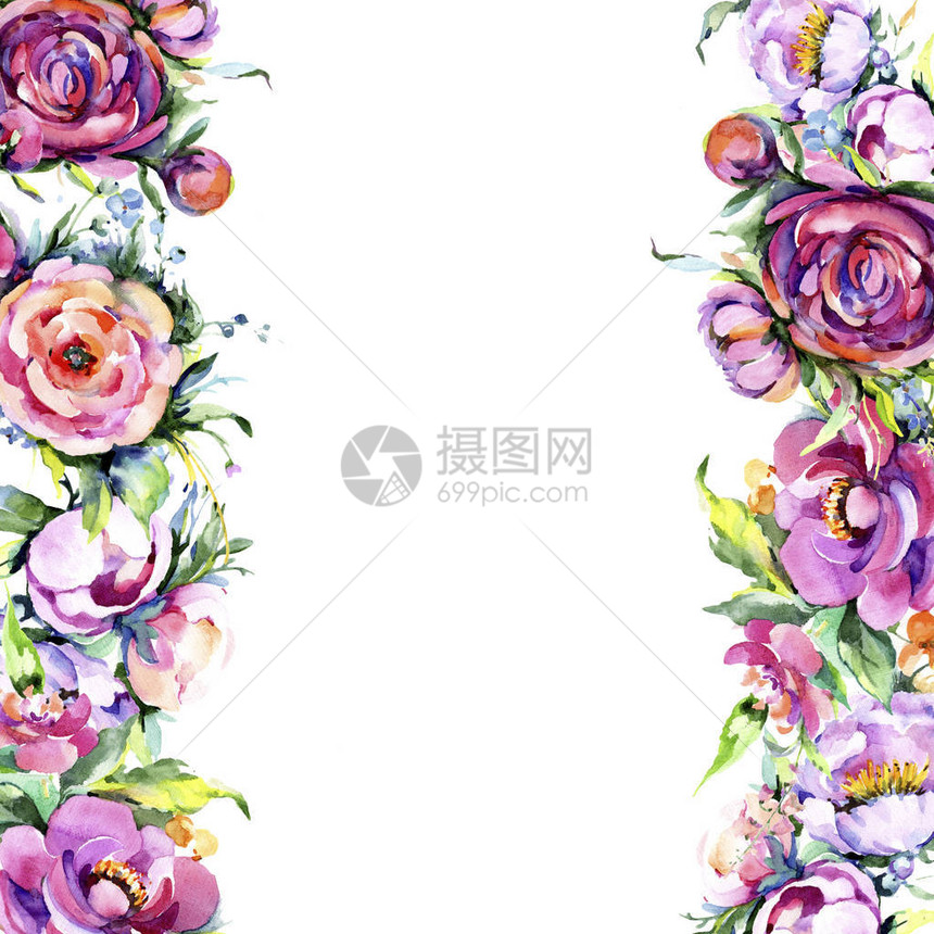 水彩花束粉红色牡丹花卉植物花框架边框装饰广场背景纹理包装图案框架或边框图片