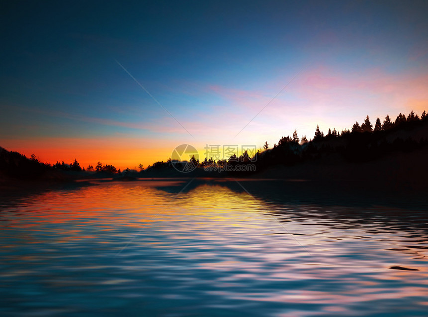 河上日出的美丽风景图片