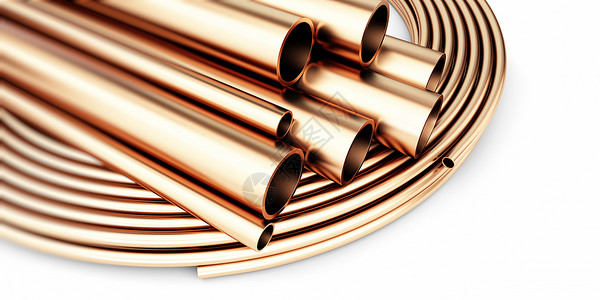 管材管件白色背景的金属铜管设计图片