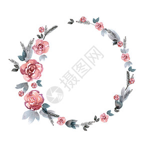 可爱的水彩花框粉红玫瑰的背景请柬结背景图片