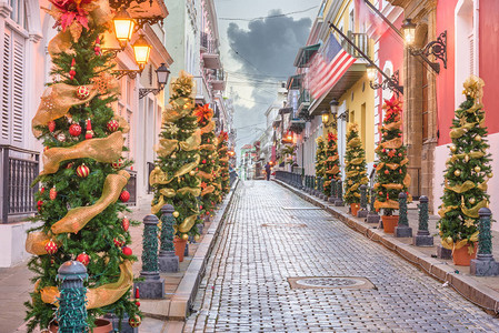 圣胡安波多黎各里科圣诞树在旧高清图片