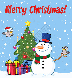 圣诞快乐与雪人和可爱背景图片