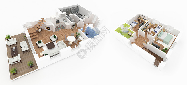 带家具的房子公寓阁楼的3d平面图图片