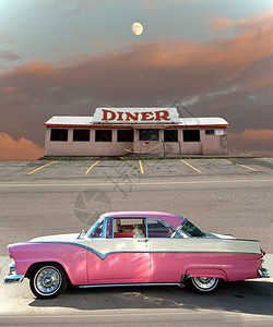 经典汽车和复古风格的用餐背景图片