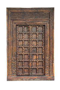 旧的雕刻传统木制门白色背景上隔绝的古董门图片