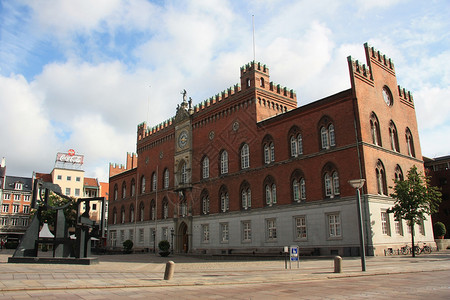 欧登塞市的政厅丹麦背景图片