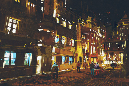 夜街绘画图片