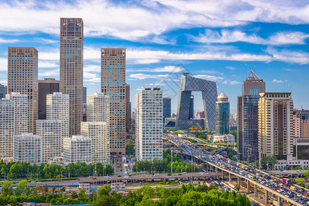 北京现代金融区黄昏的城市景观图片
