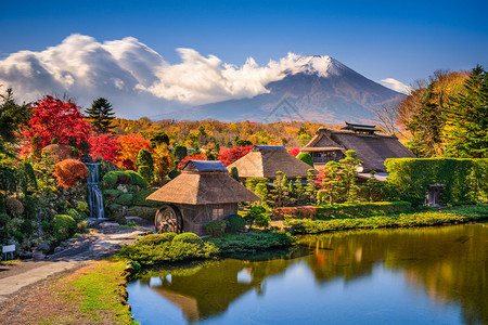 大信野日本历史悠久的茅草屋和背景图片