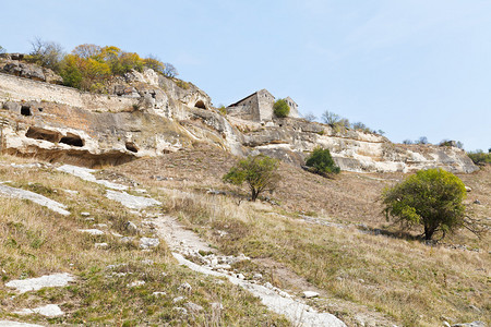 克里米亚山上中世纪小镇chufutkale的墙壁图片