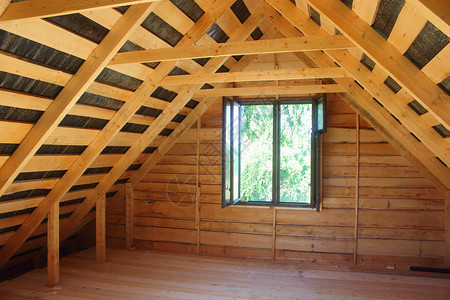 屋面檩条布置在阁楼木屋里建造房间背景