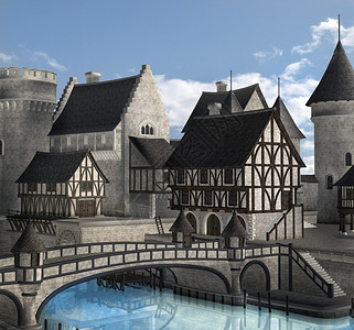 幻想中世纪村庄的插图图片