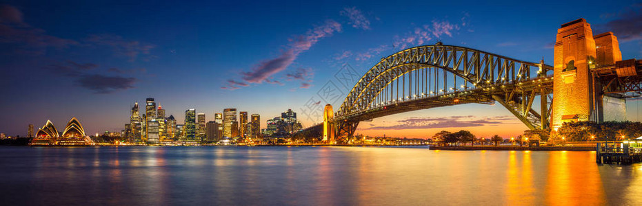 澳大利亚悉尼的全景象与港口大桥在图片