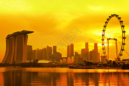 与日落的新加坡天际线图片