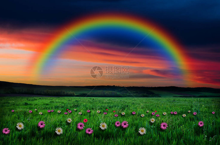 彩虹背景上的夜花田此图像由美国航天局提图片