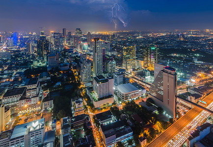曼谷夜景与闪电图片