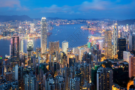 香港九龙港区天线从香港维多利亚峰VictoriaPe图片