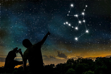 海格力斯星座在夜空上占星学概念成年男子和小孩观图片
