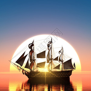 帆船和日出图片