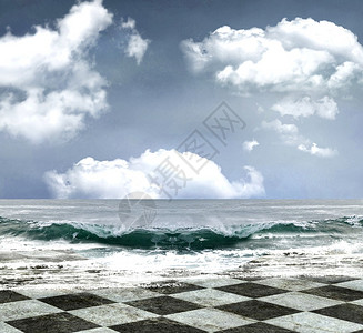 与地板和波浪的海景背背景图片