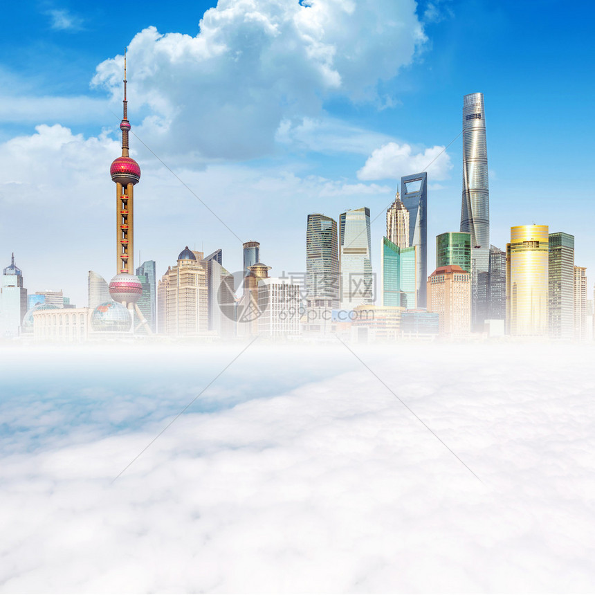 上海摩天大楼的云层城市幻想景色图片
