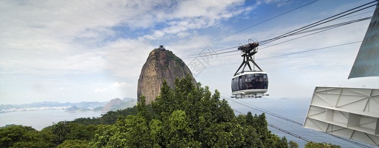 巴西里约热内卢甘蔗Loaf山空中轨迹全景巴西图片