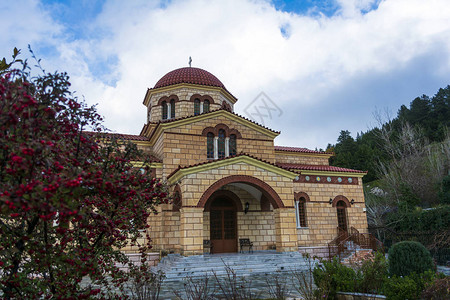 希腊PeroponneseMalevi圣母玛利亚的正统修道院图片